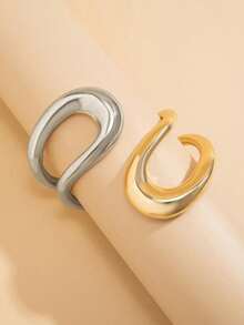 1 件夸张闪亮金属镂空不对称圆形手镯，复古时尚简约度假派对风格女士性感手链 - 手鐲 - 查看 6