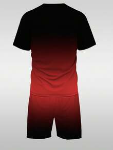 男士渐变色T恤短裤套装（两件套），“PARIS”印花圆领短袖T恤搭配抽绳口袋短裤，休闲时尚，适合夏季户外穿着，100%涤纶 - 彩色 - 查看 3