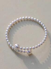 1pc Elegant Adjustable Faux Pearl Beaded Bracelet For Women, Geometric Design, Sophisticated Stylish Accessory For Daily Use, Parties, And Vacations, Vintage-Inspired Fashion Open Cuff - Ideal Gift