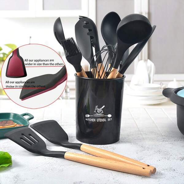 Silicone Cooking Utensils Set,12pcs Non-Stick Silicone Cooking Kitchen Utensils Spatula Set Heat Resistant Silicone Kitchenware Set Suitable For Non Stick Pot Cooking