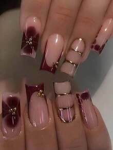 Elevate Your Style With, 24Pcs/Set Long Coffin Flower Nails Design French Tip Press On Nails Tips Chic Minimalist Style - Reusable Design Fake Nail,Contain 1Pc Jelly Glue And 1Pc Nail File, Acrylic Fake Nails For Women And Girls, Daily Life And Party Use Nail Supplies Nails-Halloween,Christmas,Fall,Winter, Supplies, - Nhiều màu - Xem 1