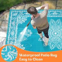 Outdoor Rug For Patio, Waterproof Plastic Straw Patio Rug, Reversible Backyard Carpet UV Resistant Portable RV Mat , Large Indoor Outdoor Rug For Patio, Porch, Deck, Balcony, 5x8, 6x9, 8x10, 9x12 - Blue and White - View 7