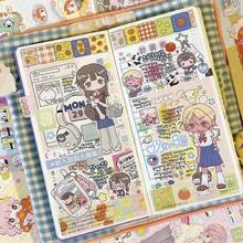 1 Sheet Kawaii Japanese Style Girl Diary Stickers, Cartoon Character Decorative Stickers For Scrapbooking/Planner,School Supplies,Back To School