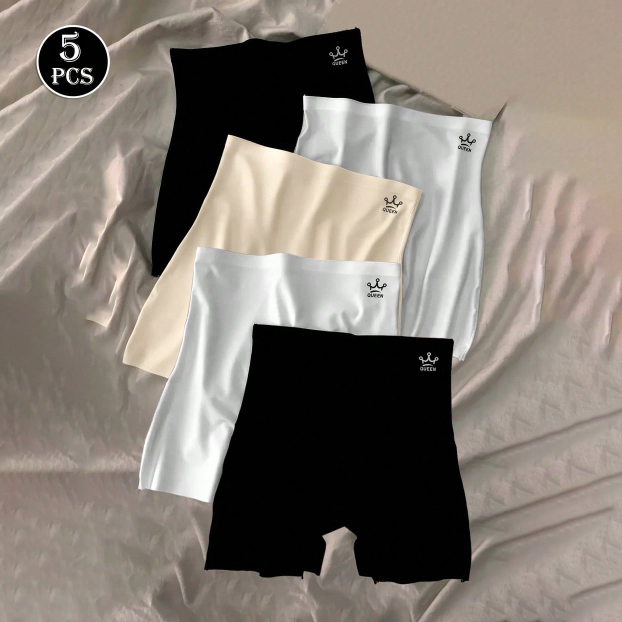 Set de 5 piezas de bragas cómodas, elegantes y minimalistas de cintura alta con diseños lisos y estampados, transpirables y antideslizantes para dar