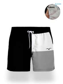 Men's Summer Printed Pattern Drawstring Waist Slant Pocket Hawaiian Quick-Dry Double-Layer Mesh Lining Shorts, Contrast Color 3D Artistic Print, Fashion Casual Beachwear Swim Trunks