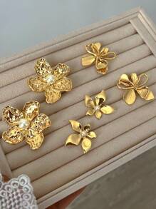 3 Paar Blumen, Perle Tränenform, unregelmäßige geometrische strukturierte Herz-Form Metall Statement Creolen, modisch, süß, elegant, vintage Design, geeignet für Feiertags-Partys, Dates, täglichen Gebrauch (ohne Schmuckkasten)
