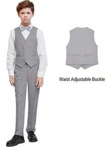 Boys Formal Suit Set - Suspenders Adjustable Waist Ring Bearer - 灰色背心 - 查看 4