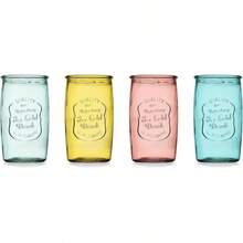 Vasos de Glaver - Juego de 4 vasos vintage auténticos de tipo Mason - Vasos de vidrio transparente para cócteles, agua, jugo - Vasos para beber con relieve vintage (Highball 18 Oz 7983) - Rojo - Ver 6