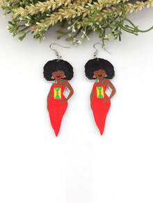 1 Cặp phụ nữ xinh đẹp in UV, Bản đồ, Quốc kỳ, Địa lý Châu Phi, Hoa tai gỗ cho phụ nữ Châu Phi, Quà tặng Câu lạc bộ Trang sức Tự làm cho Bữa tiệc Châu Phi cổ điển - người phụ nữ châu phi - Xem 2