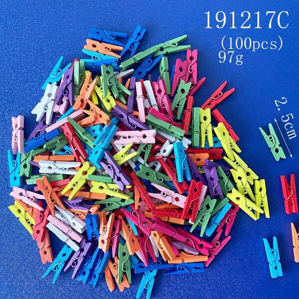 1Set 100 Clips With 32.81ft Rope Original Wood Color Or Colorful Small Wood Clip Diy Small Clip Twine Decorative Clip For Paper Photo Display Hanging Home Party Wedding Decoration