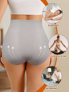 加大码女士高腰塑身衣，纯色，腰部训练器，无缝，瘦身，塑形，透气 - 灰色 - 查看 3