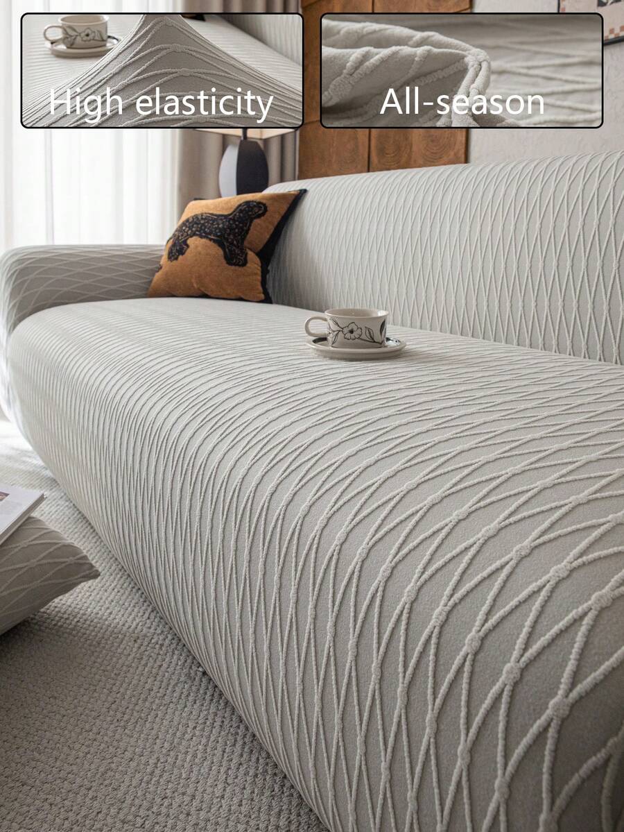 1 tấm vải bọc ghế sofa co giãn Jacquard vải nỉ màu trơn, vừa vặn với ghế sofa 1/2/3/4 chỗ ngồi, thích hợp cho tiệc ngoài trời trong nhà, ngày lễ, thân thiện với vật nuôi, chống bẩn, chống trầy xước, có thể giặt bằng máy, có dây đai chống trượt - Màu Xám nhạt - Xem 1