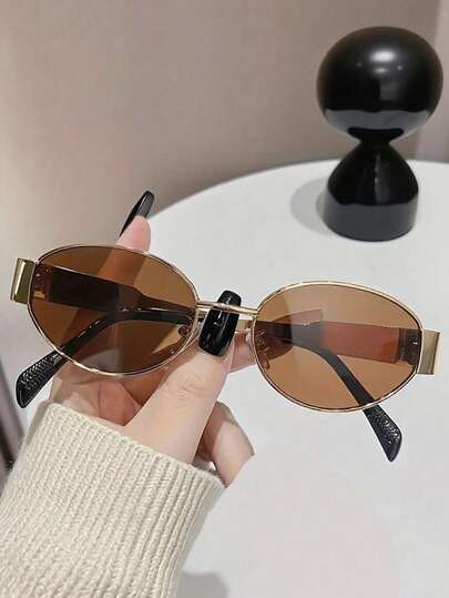 1副复古波西米亚风金属椭圆形时尚眼镜，时尚中性装饰眼镜，高端街头风格