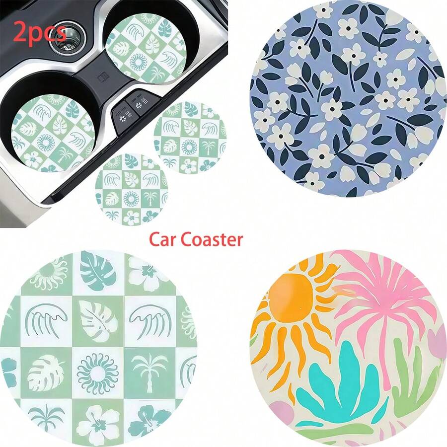 2pcs Car Cup Coaster Stylish & Durable Fast-Drying Non-Slip Car Cup Mat - One Size 2pcs - View 1