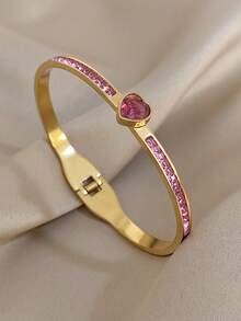 Bộ vòng tay trái tim lãng mạn bằng thép không gỉ mạ vàng 18K với đá Zirconia hồng và mặt dây chuyền pha lê dành cho phụ nữ, bé gái, quà tặng cho mẹ, quà tặng cho giáo viên, trang sức du lịch bãi biển mùa hè, trang sức Boho, phụ kiện tiệc tùng/vũ hội/hàng ngày, quà tặng trở lại trường, quà tặng sinh nhật, quà tặng phù dâu, phụ kiện Pride - Nhiều màu - Xem 5