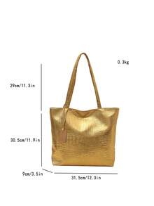 大容量PU单肩手提包，鳄鱼压纹，欧美风通勤手提包，返校，随机鳄鱼压纹