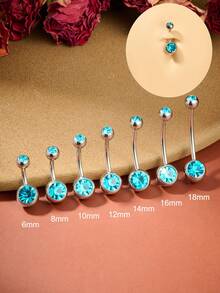 1枚14G不锈钢肚脐环，镶嵌立方氧化锆，优雅经典肚脐环，适合日常佩戴，精致女士肚脐穿刺饰品，环身长度可选6/8/10/12/14/16/18毫米，适合度假及日常佩戴，蓝色立方氧化锆 - 彩色 - 查看 1