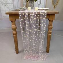 Eleganter Gänseblümchen-Spitze Tischläufer - 200cm, Polyester-Tüll-Stoff in Grasgrün/Champagner/Schwarz - perfekt für Hochzeiten & Sommerfeste, Hochzeitstischdecke, Dekoration, Tischüberzug
