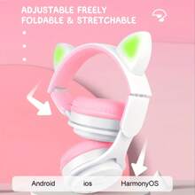 Składane bezprzewodowe słuchawki z kocimi uszami Zmieniające kolor bezprzewodowe słuchawki z kocimi uszami ze wbudowanym mikrofonem, sterowaniem dotykowym i długim czasem pracy baterii Odpowiednie dla dzieci/prezentów