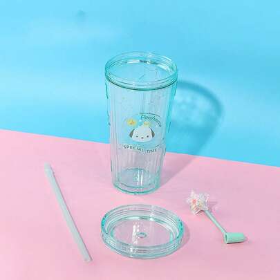 Miniso Sanrio Cinnamoroll 夏日之星 - 闪烁吸管杯，420 毫升/14.78 盎司轻量，优质塑料防震且易于清洁，是夏季健身爱好者/旅行者的绝佳便携式饮水用品（1 件）