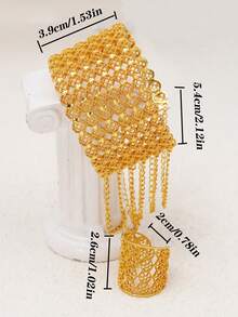 Bộ 2 chiếc vòng tay và nhẫn mạ vàng 18K, Bộ trang sức thời trang dành cho phụ nữ, Thích hợp cho đám cưới, tiệc tùng, sự kiện - Vàng - Xem 5