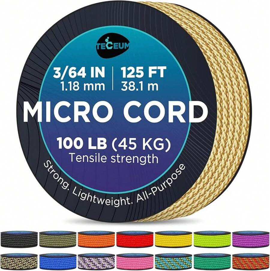 TECEUM Micro Paracord – 118 Mm X 125 Ft – Micro Utility Cord – Thin Braided Paracord Rope – Best Crafting, Projects, Fishing, Camping – Wind Chime – Survival Strong String - Golden Sand - 查看 1