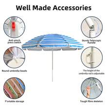 Heavy Duty Folding Beach Umbrella, Large 220cm Multicolor Garden Umbrella With Carry Bag, Lightweight Sun Umbrella UV 50 Protection Outdoor Umbrella With Aluminum Tube, Ideal Umbrella For Outdoor/Beach/Summer - rosa rayas - 查看 4