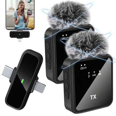 无线领夹式麦克风适用于手机 iPad TypeC 领夹式麦克风即插即用 2.4G 超低延迟内置降噪芯片工作时间用于视频录制采访播客 Vlog