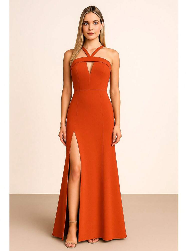 Cheap Party Dress In Crepe Mermaid With Slit 02 Lilac Fuschia Marsala And More Colors - 紅陶 - 查看 1