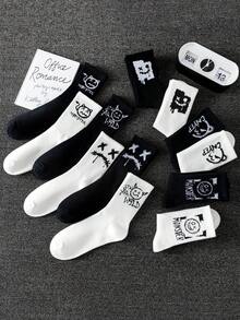 5/12/20 双随机混合男女通用涂鸦、搞笑脸、魔鬼印花休闲中筒袜、舒适透气中筒袜、运动袜、篮球袜、足球袜、短袜、黑袜、白袜