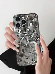 Mirror Disco Ball Pattern Straight Edge Black Matte Phone Case, Four-Corner Anti-Drop Camera Enhanced Protection, Prevent Wear And Tear, Comfortable Feel, Protective Buttons, Breathable Heat Dissipation, Dustproof, For Men And Women For IPhone X/11/12/13/14/15/16 Plus Promax Pro Series. - 黑色 - 查看 1