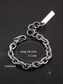 1pc Cool And Simple Metal Style Fashionable Stainless Steel Wide O Chain Bracelet For Men's Party Decoration - Silver - View 12