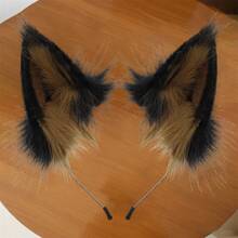 Faux Fur Wolf Fox Ears Headband Furry Animal Ears Hair Hoop Cosplay Headwear Halloween Christmas Party Headpiece - màu nâu - Xem 4