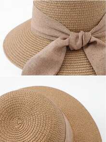 1pc Customizable Logo Summer Fashion Versatile Straw Hat, Outdoor Beach Sun Protection Hat, Countryside Style Sun-Shading Bucket Hat With Butterfly Ribbon, Sweet Lace Sun Hat For Beach Vacation - Multicolor - View 11