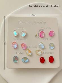 14pcs/Set Dreamy Mocha Meteor Laser Earrings Set, Women's Daily Accessories