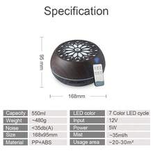 Humidificador y difusor de aromas con nebulización en frío de 550ml, con 6 aceites esenciales, tecnología de ondas sonoras, control remoto, USB, preprogramado - Blanco - Ver 8