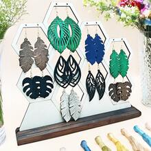 9pcs/Set Wooden Dangle Earrings With Carved Floral Pattern, Minimalist Classic Style Fashion Earrings For Women - Multicolor B - View 1
