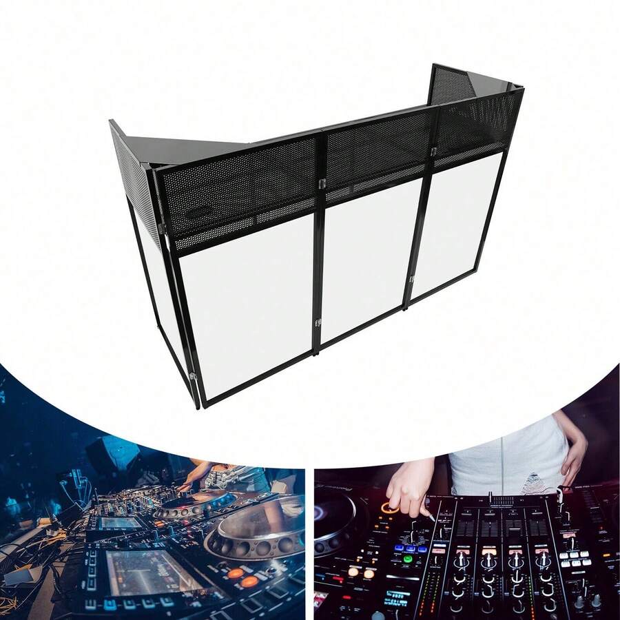 DJ Event Facade Foldable Screen Frame DJ Booth Stand W/ 23" X 73" Flat Table Top - Black - View 1