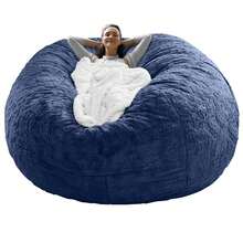 Bean Bag Chair Cover(No Filler) Soft Faux Fur Stuffed Animal Bean Bag Storage, Fluffy Plush Bean Bag Chair Cover Washable, Comfy Bean Bag Chairs For Adults - 深藍色 - 查看 1