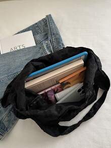 Floral Print Cute Tote Bag - Black - View 9