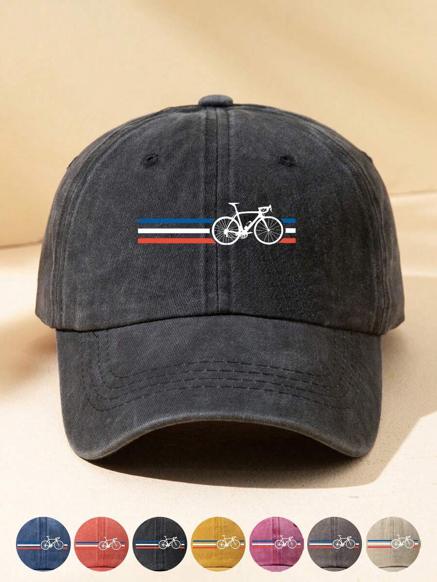 1pc Unisex Outdoor Casual Fashionable Adjustable Size Bicycle Graphic Print Vintage Street Wear Distressed Soft Baseball Cap/Sun Hat, Suitable For Daily Use - A - View 1