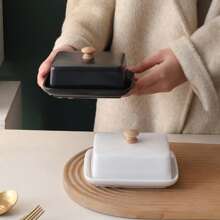 1 Set Ceramic Butter Dish With Lid, Suitable For Baking, Cheese & Butter Storage, Kitchen Accessories, Great For Gifting