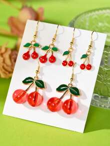 1/3 对时尚亚克力水钻樱桃叶吊坠耳环，多色