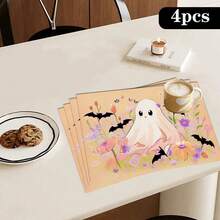 4/6pcs Halloween Ghost, Pumpkin, Bat Print Placemat Set, Woven Polyester Rectangle Tablecloths, Hand Wash Only, Kitchen & Home Decor, Indoor Outdoor Dining Decor - Multicolor - View 15