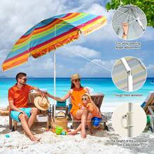 Heavy Duty Folding Beach Umbrella, Large 220cm Multicolor Garden Umbrella With Carry Bag, Lightweight Sun Umbrella UV 50 Protection Outdoor Umbrella With Aluminum Tube, Ideal Umbrella For Outdoor/Beach/Summer - Nhiều màu - Xem 6