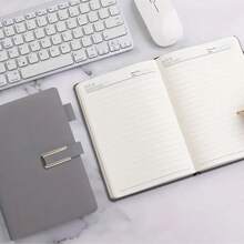 Extra Thick A5 Vintage Notebook With Magnetic Closure – Leatherette Cover, Dated English Pages & Bookmark – Professional Business Journal For Meetings, Office Notes, And College Use - Xanh nhạt Xám - Xem 10