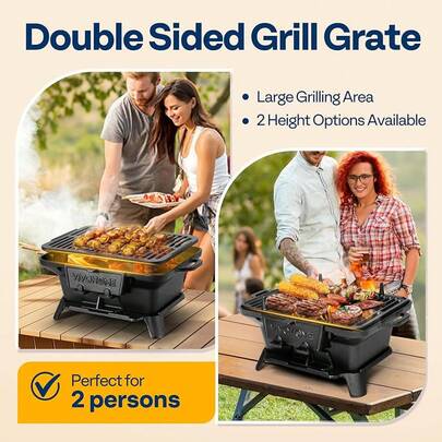VIVOHOME Rectangle Cast Iron Charcoal Grill With Double-Sided Grate, Portable Outdoor BBQ Grill, Compact Tabletop Grill Stove (Note: The Charcoal Grid Is Made Of Stainless Steel, Not Cast Iron)