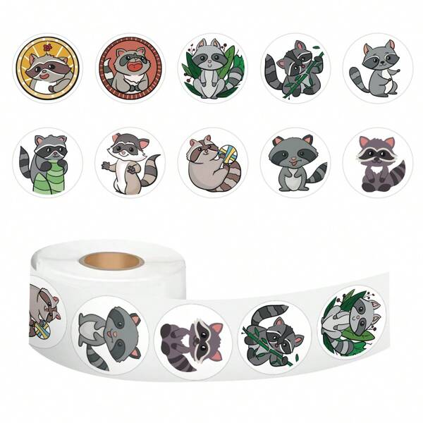 500PCS Raccoon Stickers Roll Vinyl Stickers Scrapbook, Journaling, Laptop, Bumper, Skateboard, Water Bottles, Computer, Phone, Cartoon Anime