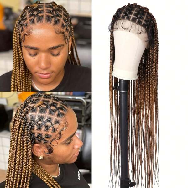 150% Density Full Lace Braided Wig For Women - Knotless Triangle Design With, Elastic Cornrow Style, Natural Look For Everyday Or Special Occasions