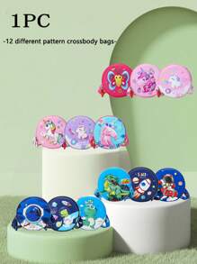 1 pieza Bolso bandolera pequeño y redondo con estampado 3D lindo y de dibujos animados de niños y niñas con estilo, de estilo coreano versátil, correa de hombro casual y cómoda, variedad de patrones de impresión a elegir, satisface las necesidades básicas de almacenamiento, adecuado para uso diario y juego, una excelente opción de regalo